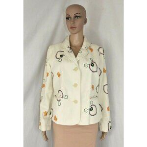 Rhythm & Blues Cream Floral Embroidered Blazer Cotton Jacket Womens Large